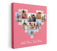 Love 2 Be Personal Personalised Heart Canvas Photo Collage - 9-Image Heart Design with Custom Text - Choose Your Colour, Font Style & Text Colour - Photo Canvas Personalised Wall Art | L2BP (Pink)