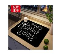 (love, 50X80cm 19.7X31.5in) Kitchen drain pad, countertop absorbent pad, anti slip, quick drying, no washing, thermal insulation pad, dining table pad