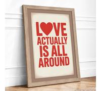 Love Actually Is All Around Typography Framed Wall Art Print A1 (84.1×59.4cm) Oak, Wall Decor for Living Room, Bedroom, Office & Home, Ready to Hang, Art Gift
