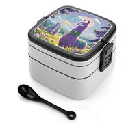 Love Alpaca Purple Bento Box with Spoon & Handle - 2 Compartment Leak-Proof Stackable Lunch Box for Adults, BPA-Free Reusable Food Containers for Work, Travel, Picnic