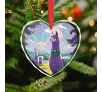 Love Alpaca Purple Christmas Ornaments - Heart Christmas Tree Decorations with Red String, Winter Holiday Keepsake Pendant for Fireplace, Mantel, Wreath Holiday Party Decor (3.1 Inch)