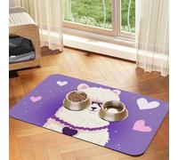 Love Alpaca Purple Dog Food Mat, Absorbent Pet Feeding Mat for Food and Water Bowls Non-Slip Placement Pad for Floors Waterproof Quick Dry Water Dispenser Mat for Dogs Puppy Cats 12x18 Inch