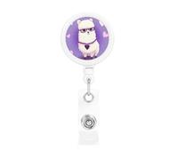 Love Alpaca Purple Retractable Badge Reel Heavy Duty Badge Holder with Belt Clip Retractable Lanyards ID Card Holder with Keychain Name Badge Clips for Office Nurse Employee