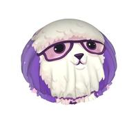 Love alpaca purple Shower Cap Reusable Waterproof Shower Bonnet for Women Men Elastic Band Bath Hair Hat Double Layered Washable Bath Cap for All Hairstyles, Travel-Friendly
