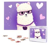 Love Alpaca Purple Wooden Puzzles for Adults 1000 Pieces Personalized Jigsaw Puzzle Interesting Custom Photo Puzzles Gift for Holiday Birthday Wedding Anniversay