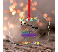 Love Always Wins LGBT Truck Stained Acrylic Window Hanging Ornament Colorful LGBTQ Month Parade Round Ornament Keepsake Colors Homosexual LGBTQ Acrylic Christmas Bauble Gifts for Grandma Birthday