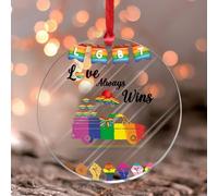 Love Always Wins LGBT Truck Wall Art Acrylic Panel LGBTQ Gay Pride Festival Party Round Ornament Keepsake Colors Homosexual LGBTQ Acrylic Christmas Bauble Wall Art Gift for Daughter Mom Grandma