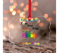 Love Always Wins LGBT Truck Window Hangings Gay Lesbian Pride Parade Rainbow Round Ornament Keepsake Colorful LGBTQ Month Parade Acrylic Christmas Bauble Gift for Mom Grandma Wife Sister Teacher