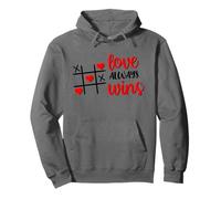 Love Always Wins Tic-Tac-Toe Game Cute Red Hearts Valentines Pullover Hoodie