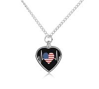 Love American Heartbeat Custom Cremation Jewelry Urn Necklace for Dog Pet Ashes Heart Memorial Pendant