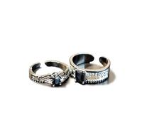 Love And Deepspace Sylus Cosplay Rings Game Intimate Couple Rings Black Gemstone Alloy Pair Ring Adjustable Jewelry Props, Alloy Steel, synthetic gemstone