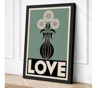 Love and Flowers Art Deco Canvas Wall Art Print 18x12 Inch (46 x 30 cm)