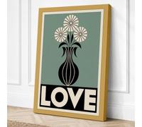 Love and Flowers Art Deco Canvas Wall Art Print 24x16 Inch (61 x 41 cm)