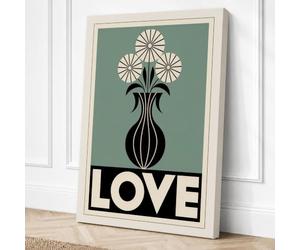 Love and Flowers Art Deco Canvas Wall Art Print 24x16 Inch (61 x 41 cm)