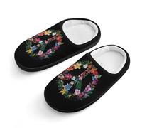 Love And Peace Flower Cute House Slippers Cotton Slipper Indoor Soft Shoes for Boys Girls