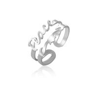 Love and Peace Sign Ring for Her Cute Heart Letter Amulet Stainless Steel Adjustable Women's Wedding Jewelry, Stainless Steel, No Gemstone