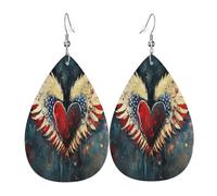 Love Angel Wings Women's Teardrop Leather Earrings - Lightweight PVC Dangle Earrings, 925 Silver Hooks, Double-Sided Prints | Hypoallergenic Gift