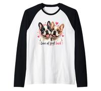 Love At First Bark French Bulldog Puppy Couple Raglan Baseball Tee