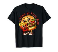 Love at First Bite Design Funny Burger and Fries Couple T-Shirt