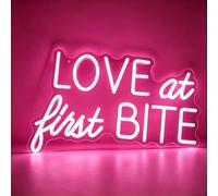 Love at First Bite Neon Sign for Wall Decor Pink LED Light Sign for Room Dimmable USB Powered Light Up Sign for Wedding Marriage Engagement Anniversary Decoration Birthday Party Women Men Gift