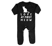 Love at First Meow Cat Person Animal Lover Pets Baby Romper Jumpsuit with feet, 0-3 Months, Black