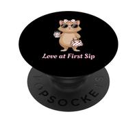Love at First Sip Cute Coffee Cat Valentine Design PopSockets Adhesive PopGrip