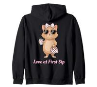 Love at First Sip Cute Coffee Cat Valentine Design Zip Hoodie