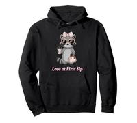 Love at First Sip Cute Raccoon Coffee Lover Aesthetic Pullover Hoodie