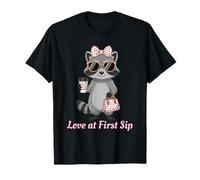 Love at First Sip Cute Raccoon Coffee Lover Aesthetic T-Shirt
