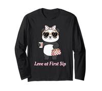 Love at First Sip Panda Coffee Lover Cute Valentine Long Sleeve T-Shirt