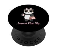 Love at First Sip Panda Coffee Lover Cute Valentine PopSockets Adhesive PopGrip