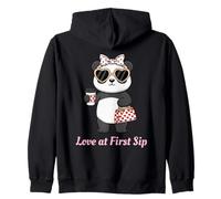 Love at First Sip Panda Coffee Lover Cute Valentine Zip Hoodie