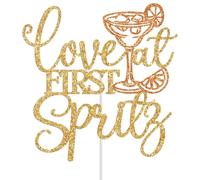 Love at First Spritz Cake Topper, Aperol Spritz Bridal Shower Decorations, Let's Get Spritzy Orange Citrus Bachelorette Wedding Party Decoration Supplies (Gold & Orange)