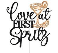 Love at First Spritz Cake Topper, Aperol Spritz Bridal Shower Decorations, Let's Get Spritzy Orange Citrus Bachelorette Wedding Party Decoration Supplies (Black & Orange)