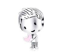 Love Baby Footprint Charm 925 Sterling Silver Heart Dangle Bead Charms Family Anniversary Charm Christmas Birthday Charms for Pandora Bracelet(Boy Charms)