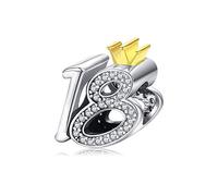 Love Baby Footprint Charm 925 Sterling Silver Heart Dangle Bead Charms Family Anniversary Charm Christmas Birthday Charms for Pandora Bracelet(Rose Gold Crown 18th Charm)