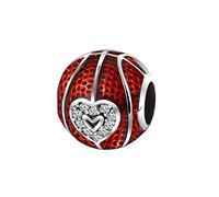 Love Basketball Charm for Bracelet or Necklace for Women by Ginger Lyne | European Style Bead Clear Cubic Zirconia Red Sterling Silver | Athletic Gifts for Her, S, Metal, Cubic Zirconia