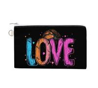 Love Basketball Gift Custom Canvas Coin Purse Change Wallet Bag Small Makeup Bags for Men Women 7.5 X 4.6 Inch