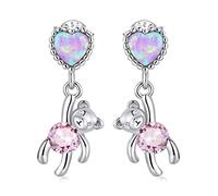 Love Bear Stud Earrings for Women Cute Pink Pendant Drop Earrings for Girl Shining Heart Jewelry