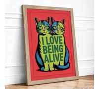 Love Being Alive Modern Framed Wall Art Print A1 (84.1×59.4cm) Oak, Wall Decor for Living Room, Bedroom, Office & Home, Ready to Hang, Art Gift