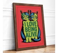 Love Being Alive Modern Framed Wall Art Print A3 (42×29.7cm) Walnut, Wall Decor for Living Room, Bedroom, Office & Home, Ready to Hang, Art Gift