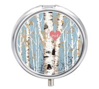 Love Birch Tree Pill Case Portable Round Pill Box with Mirror 3 Compartments Small Pill Organizer for Pocket Purse Pill Container for Vitamins Fish Oil Medicine Organizer Travel Gift