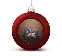 Love Birdie Christmas Tree Ornaments 1.6 Inch Shatterproof Pc Plastic Balls with Lanyard Baubles Hanging Christmas Ball Ornaments for Xmas Tree Holiday Party Wedding Home Decorations-red