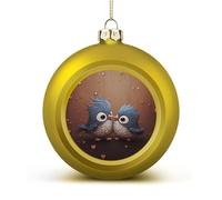 Love Birdie Christmas Tree Ornaments 1.6 Inch Shatterproof Pc Plastic Balls with Lanyard Baubles Hanging Christmas Ball Ornaments for Xmas Tree Holiday Party Wedding Home Decorations-Golden