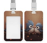 Love Birdie Id Badge Holder with Lanyard, Clear Vertical Card Protector Waterproof, Breakaway Safety Neck Strap, Heavy Duty Name Tag Holder for Nurse Teacher Officer Staff Women Men