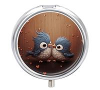 Love Birdie Metal Pill Organizer, 3 Compartment Waterproof Pill Case with Mirror for Purse Pocket Bag, Daily Medicine Vitamin Holder, Portable Travel Med Container(Round)