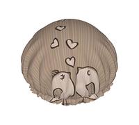 Love Birdie Stripe Printing Shower Cap Elastic Reusable Women Bathing Hair Cap Double Layer Waterproof Shower Cap,For Ladies Spa Salon