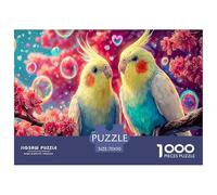 Love Birds 1000 Piece Jigsaw Puzzle for Adults - Recycled Paper Birds (bubbles Pink Blooms) Fun Present & Activity for Home Great Gift Idea70x50cm/1000pcs