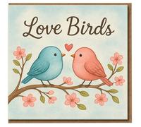Love Birds Cute Anniversary Card - Romantic Lovebirds on Blossom Branch - Valentine's Day or Anniversary Greeting Card for Couples
