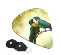 Love Birds Guitar Picks 6 Pcs, 0.46mm Thickness Celluloid Plectrum with Leather Picks Holder, Personalized Guitar Pick for Bass Electric Acoustic Guitars Lovers Gift